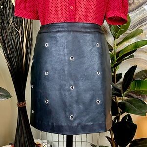 Vegan Leather Mini Skirt Silver Rivets Black Faux Leather Divided M 6